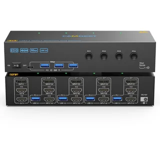 KVM Switch 3 Monitore 4 PC 4K@60Hz, 2 HDMI+Displayport KVM Switch Triple Monitor für 4 PC Share 3 Monitor und 4 USB3.0 Port Tastatur Maus Drucker,EDID-Simulation,4 USB Kabel enthalten