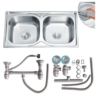 MuCoLa Doppelspülbecken Edelstahl Spüle Einbauspüle Edelstahlspüle Spülbecken Küche