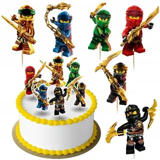Festivalartikel Tortenstecker NINJAGO Topper Set 6 Stk Geburstag Torten Deko Kuchen Junge weiß