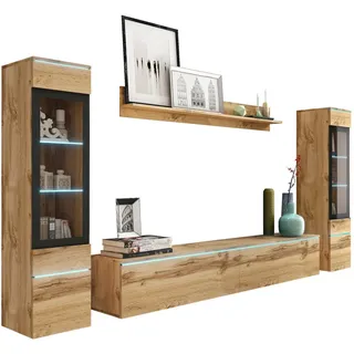 P & B Wohnwand Vera, ca.240x130x33cm Eiche Wotan, mit LED