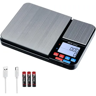Wigearss Küchenwaage Digital mit Dual Plattform 10kg/1g und 500g/0.01g, Doppelfunktion Küchen Feinwaage mit 7 Einheiten, Zähl, Tara Funktion