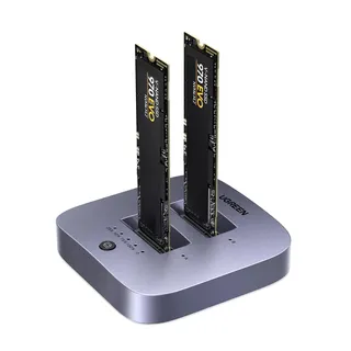 UGREEN Festplatten Dockingstation, USB 3.2 Gen 2X2 20Gbps Dual Bay NVMe SSD Gehäuse, M.2 Festplattengehäuse für M Key PCIE NVMe SSD, Offline-Klonen und UASP unterstützt