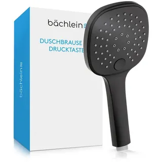 Bächlein Duschbrause Brausekopf mit 3 Strahlarten, einfach wechselbar durch Drucktaste - Eckiger Duschkopf Matt Schwarz - Handbrause mit Standard G 1/2” Anschlussmaß