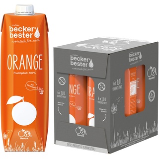 Beckers Bester Orange - 6er Pack - Orangensaft 100% natürlicher Direktsaft - Co2-neutral hergestellt - Vegan - Ohne Zuckerzusatz - Ohne Gentechnik - Laktosefrei - (6 x 1000 ml)