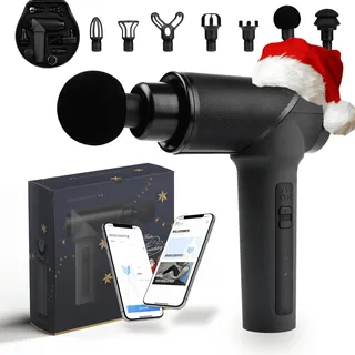 OrthoMechanik® 3.0 | Weihnachtsedition | OrthoGun | Massagepistole mit App & 7 Aufsätzen I inkl. Koffer | 160W Motor & 5 Intensitäten für Schmerzlinderung & Entspannung I Bis zu 360 Min. Laufzeit