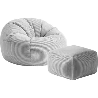 MARK ADLER Comfy 3.0 Riesen Sitzsack XL mit fußhocker für Erwachsene, Grau | Groß Cord Sessel & Pouf mit Griff - 125 x 85 x 50 cm Bequem - Schaumstofffüllung - Für Schlafzimmer und Wohnzimmer