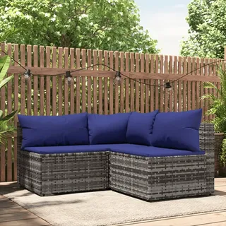 IKAYAA 3-TLG. Garten-Lounge-Set mit Kissen Grau Poly Rattan,Gartenlounge Set,Lounge,Loungemöbel,Gartensofa,Gartenmöbel,Balkonmöbel,Balkon Loungemöbel