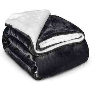 HEIMwert Decke Kuscheldecke Sherpa Wolldecke - superweiche warme Dicke Kuscheldecke flauschig - extra Flauschige Fleecedecke und Tagesdecke für Couch Bett Sofa (Grau, 150 x 200cm)