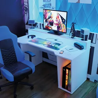 Forte Tezaur Gaming Desk mit RGB-Beleuchtung weiß
