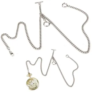 Brrnoo Clip Taschenuhr Kette, Vintage Metalllegierung Taschenweste Kette, 44cm Retro Vintage Metall Taschenuhr Kettenglied Classic Antik (Silber-)