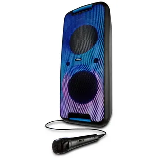Medion P61080 (Partylautsprecher inkl. Mikrofon, Karaoke, Akku, Bluetooth, True Wireless Stereo, 2X 450 Watt, Farbige LED, 2X USB, 2X AUX, 2X Mikrofonanschluss, Kompaktanlage)