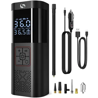 SERVOMASTER Elektrische Luftpumpe Akku 150PSI 12V DC, Tragbar Mini Kompressor mit Manometer, Auto Zubehör für Männer, Luftpumpe Fahrrad für Auto Motorrad Fahrrad Bälle, Black-red