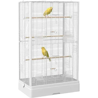 Weiße Voliere 61x36,5x98 Cm Mit Sitzstangen Und Türen, Ideal Für Kanarienvögel, Wellensittiche Und Papageien.