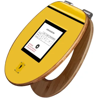 banjado Design WC Sitz Bambus Absenkautomatik 45,8x37,5cm / Toilettendeckel mit Absenkautomatik Holz/hochwertiger Bambus Klodeckel/WC-Sitz für gängigen Toiletten/Motiv Briefkasten Gelb