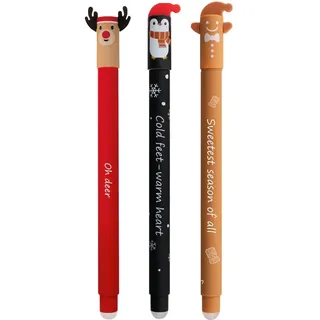 Eberhard Faber 582120 - Tintenroller radierbar, 3 Animal Erase it Wintermotive, Gelschreiber blau 0,7 mm