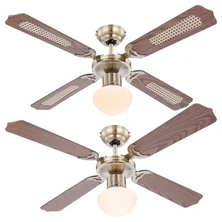 GLOBO Champion 106,6 cm Deckenventilator messing antik/eiche mit Licht
