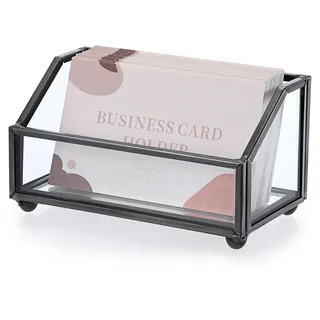 SUMNACON Schwarz Visitenkartenhalter aus Glas Metall Visitenkartenständer für Karten Visitenkarten Aufsteller Visitenkartenbox Visitenkarten Zeigen Aufbewahrung für Visitenkarten für Schreibtisch Büro