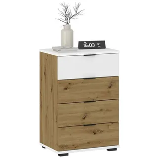 CARO-Möbel Nachttisch Piano Artisan Eiche/weiß, Nachtkommode für Boxspringbetten, Nachtschrank mit 4 Schubladen und Griffen aus Kunststoff, Korpus aus MDF/Spanplatte
