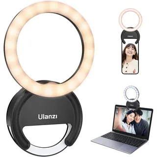 Ulanzi Ringlicht Handy Ulanzi 4" Selfie Licht Handy, 3 Farbtemperaturen 3000K-7000K, Ringleuchte 5 Helligkeitsstufen, Videoleuchte Laptop für Selfie Videokonferenz Streaming, Make-up, Vlog, YouTube, TikTok