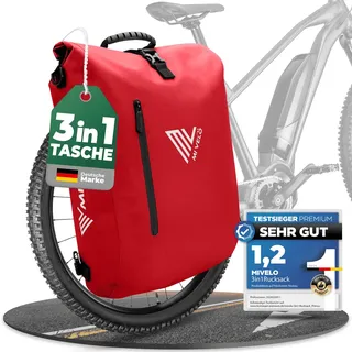 MIVELO 3in1 Fahrradtasche - Rucksack wasserdicht 20L) "PRIMUS" - Schwarz - 3 in 1 Fahrradtaschen,Bestseller,oft gekauft,rabatt