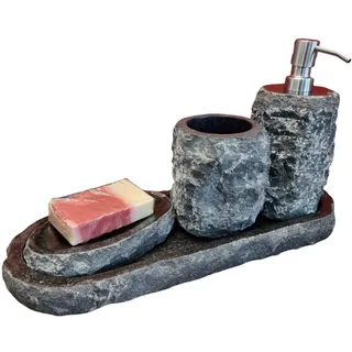 Andesit Marmor Badezimmer Set - Zahnputzbecher, Seifenspender, Seifenschale, Tablett für Ihre Wohlfühloase