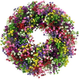 Federkränze für Haustür, 16 Zoll Gypsophila Frühlings -Türkranz, künstliche Plastik -Haustürkranz für Sommer -Osterdekor.