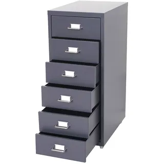 Mendler Rollcontainer Boston T851, Schubladenschrank Stahlschrank, 69x28x41cm 6 Schubladen ~ dunkelgrau
