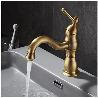 kisimixer Wasserhahn Bad Antik Bronze, 360° Schwenkbar Armatur Waschbecken für Bad, Einhebel Mischbatterie Waschbecken aus Messing, Retro Waschtischarmatur Bad, G3/8 Schlauch EU Norm