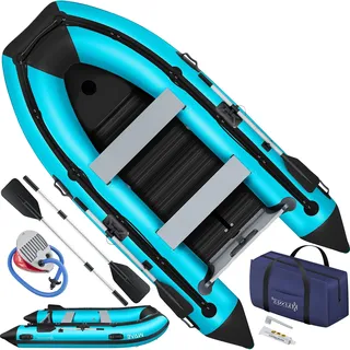 KESSER® Schlauchboot Wave 230-380 cm Set 6-teilig aufblasbar – Boot + Bank, Luftpumpe, Paddel, Reparaturset, Tasche, Angelboot, Paddelboot klein und groß - Motorkombi möglich, Salzwasser geeignet