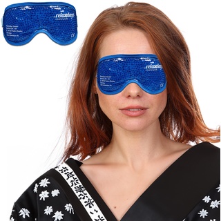 Relaxdays Augenmaske kühlend & wärmend, 2er Set, Gelperlen, Kühlmaske für Augen, Kühlbrille mit Klettverschluss, blau