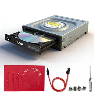 GODBPNYMU Interner 5,25 SATA DVD/CD Brenner, 24x optisches Laufwerk für PC | Kompatibel mit Win7/8/10/11/XP/Mac/Linux. Schraubendreher, SATA-Kabel, Schrauben und Disc-Hüllen im Lieferumfang enthalten