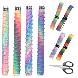 PLATEYTR 4pcs Tennisschläger Griffband,Buntes Badminton Griffband,Rutschfestes saugfähiges Tennis Griffband,Tennisschläger Griffband,Badmintonschläger,Golfschaft,Baseball - L