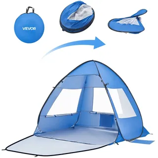 Vevor Strandmuschel Sonnenschutz für 2 Personen, UPF 50+ Schutz, Tragbares Strandzelt mit Tragetasche & Metallpfählen, Kompakter Strandsonnenschirm für Camping Angeln Picknick, Sonnenzelt