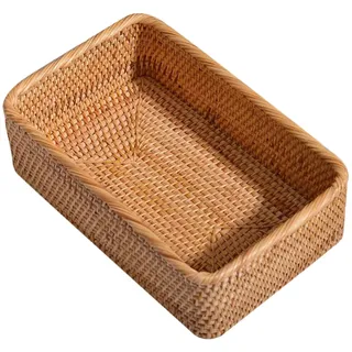 COMPUKAS Tischkorb aus Rattan Klein Rechteckig Geflochtener Aufbewahrungskorb für Kleinigkeiten Schreibtisch Organizer für Snacks Platzsparend für Wohnzimmer und Büro