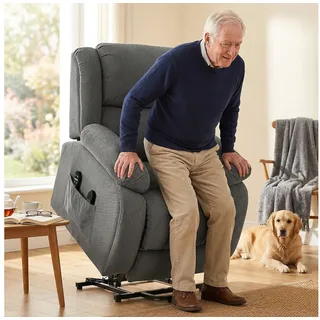 Homcom Fernsehsessel mit Aufstehhilfe Polyester/Samt 104 x 100 x 93 cm Grau elektrisch mit Fernbedienung