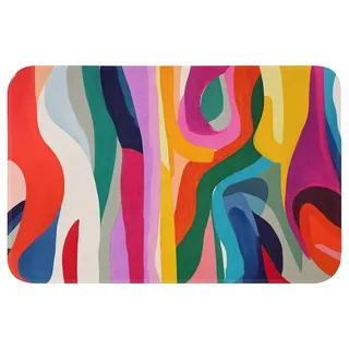 OnlyWow Badematte Abstrakt - Bunt - Wellen - Linien, Höhe 10 mm, Polyester, Rechteckig, Badezimmerteppich, Badteppich, Rutschfest, Badvorleger, Waschbar bunt Rechteckig | 60 cm x 40 cm x 10 mm