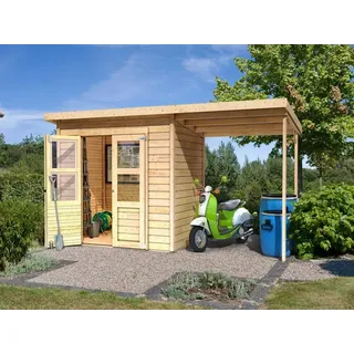 Gerätehaus Geräteschuppen Gerätehaus Schuppen Holz naturbelassen mit Anbau