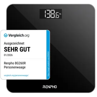 RENPHO Personenwaage, Körperwaage mit Hochpräzisions-Sensoren, Personen Digitalwaage mit Step-On-Technik, Gewichtswaage aus Sicherheitsglas, Schwarz