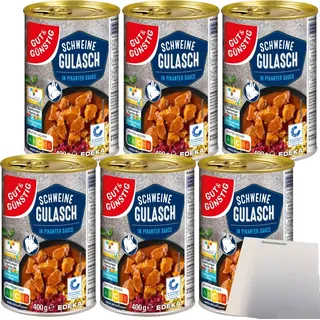 Gut & Günstig Schweine Gulasch in pikanter Sauce 6er Pack (6x400g Dose) + usy Block