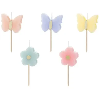 Partydeco Geburtstagskerzen Schmetterlinge 3,5 cm 5 St. Bunt Pastell