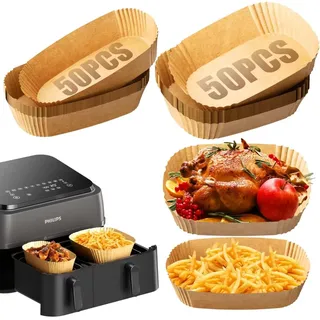 Airfryer Backpapier 100 Stück (6L x50 + 3L x50) - Passgenau für Philips Airfryer Dual Basket 3000 Series - Antihaftbeschichtet, Hitzebeständig 250°C