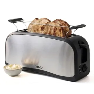 Salco Langschlitz-Toaster MT-1000, automatische Endabschaltung, Stopptaste, Aufwärmtaste, Krümelschublade, Auftaufunktion, elektronisch regulierbarer Bräunungsrad, Brötchenaufsatz