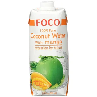 FOCO Kokoswasser mit Mango, erfrischender Durstlöscher, Sportgetränk, kalorienarm, von Natur aus vegan - 12 x 500 ml