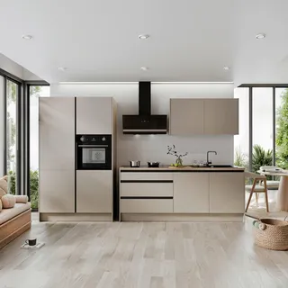 Mid.you Küchenleerblock Troja, Grau, Schwarz, Kaschmir, Holzwerkstoff, 3 Schublade(n) Schubladen, seitenverkehrt montierbar, nur wie online abgebildet bestellbar, 335 cm, Küchen, Küchenzeilen & Küchenblöcke, Küchenzeilen ohne Geräte