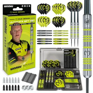 WINMAU - Professioneller Spieler - Michael Van Gerwen MvG Geschenkset - 20g Dartpfeile Metallspitze - 50-teiliges Profi Darts Set - Enthält 4 x Stiele, 4 x Flüge und Zubehör