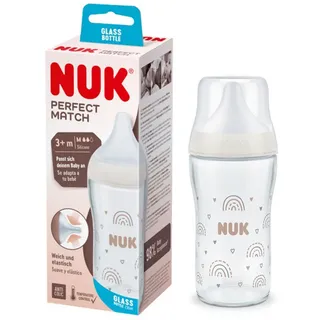 NUK Perfect Match Glass Bottle Babyflasche aus Glas mit Temperaturkontrolle 3m+ 230 ml
