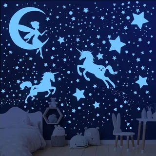 Leuchtsterne Kinderzimmer,Wandtattoo Einhorn,Leuchtsterne Selbstklebend | Wandsticker,Wandtatto Kinderzimmer,Mädchen Fluoreszierend Aufkleber Einhorn Wanddeko,für Kinderzimmer,Schlafzimmer Wohnzimmer