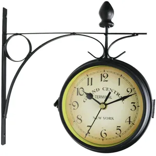 Milageto Doppelseitige Bahnhofsuhr, Vintage-Wanduhr mit Halterung, wasserdichte Gartenuhr für den Außenbereich, Retro-Eisenbahnhofsuhr, 23 cm, große Hängeluhr für den Innen- und Außenbereich, Stil a