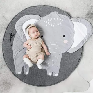 KIKOM Baby Krabbeldecke Cartoon Tier Spielmatte Baumwolle Weiche Schlafteppich 90CM (Elefant)