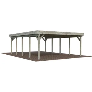 Doppel-Carport 600 x 762 cm Grau tauchgrundiert